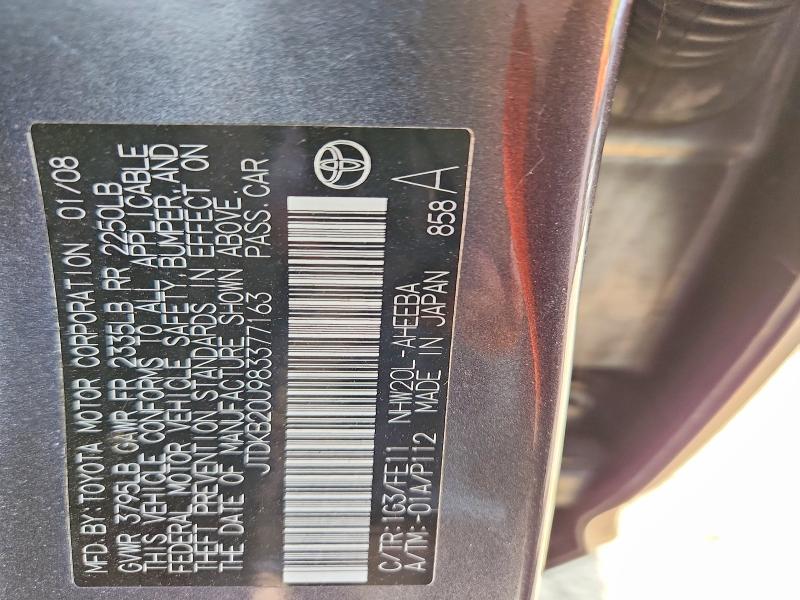 Aukcja sprzedaży 2008 Toyota Prius, vin: JTDKB20U983377163, numer aukcji: 66510076