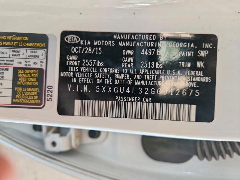 Продаж на аукціоні авто 2016 Kia Optima, vin: 5XXGU4L32GG012675, номер лоту: 65030616