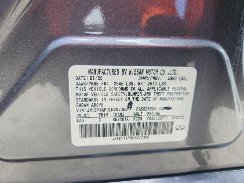64111376 :رقم المزاد ، JN1EV7AP0LM207306 vin ، 2020 Infiniti Q50 مزاد بيع