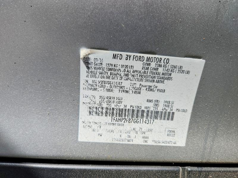 64974886 :رقم المزاد ، 1FAHP2F87GG114317 vin ، 2016 Ford Taurus مزاد بيع