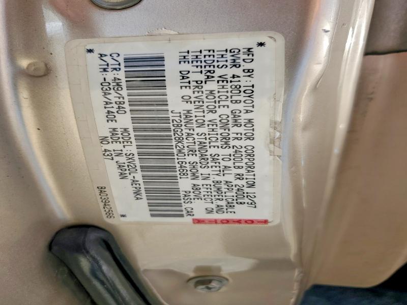 1998 Toyota Camry მანქანა იყიდება აუქციონზე, vin: JT2BG28K2W0164681, აუქციონის ნომერი: 65641676