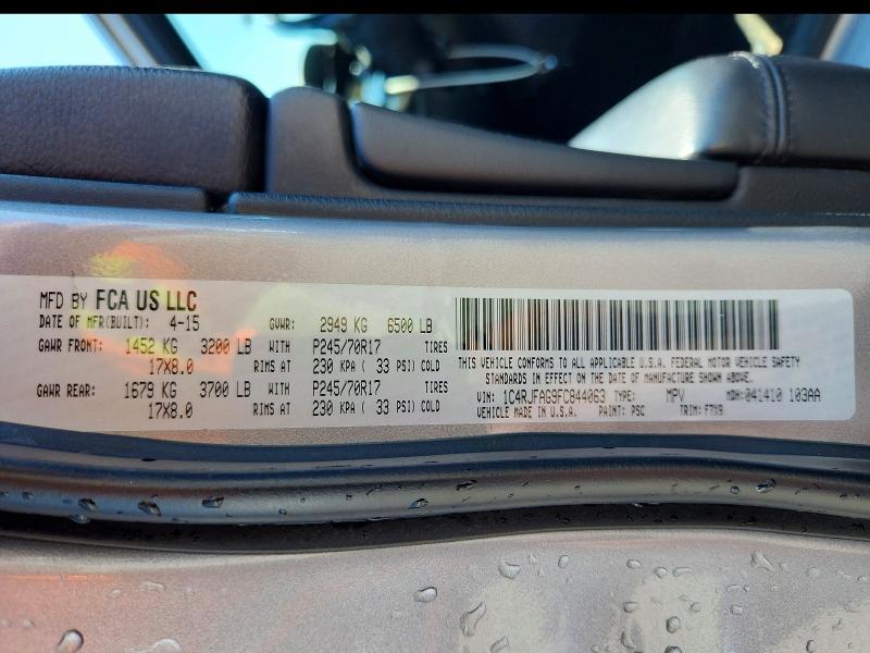 Продажа на аукционе авто 2015 Jeep Grand Cherokee, vin: 1C4RJFAG9FC844063, номер лота: 63400716