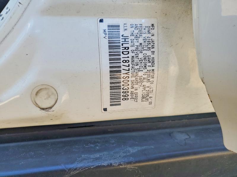 Aukcja sprzedaży 2000 Honda Cr-v, vin: JHLRD1877YS003998, numer aukcji: 63433646