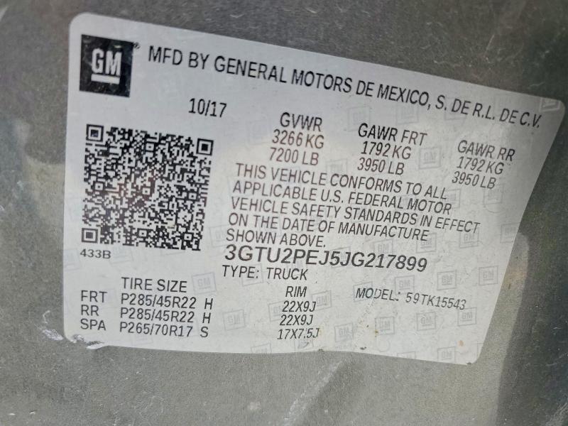 2018 Gmc Sierra მანქანა იყიდება აუქციონზე, vin: 3GTU2PEJ5JG217899, აუქციონის ნომერი: 64237886