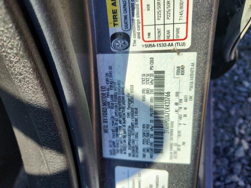 66275516 :رقم المزاد ، 3FAHP0JA7CR433766 vin ، 2012 Ford Fusion مزاد بيع