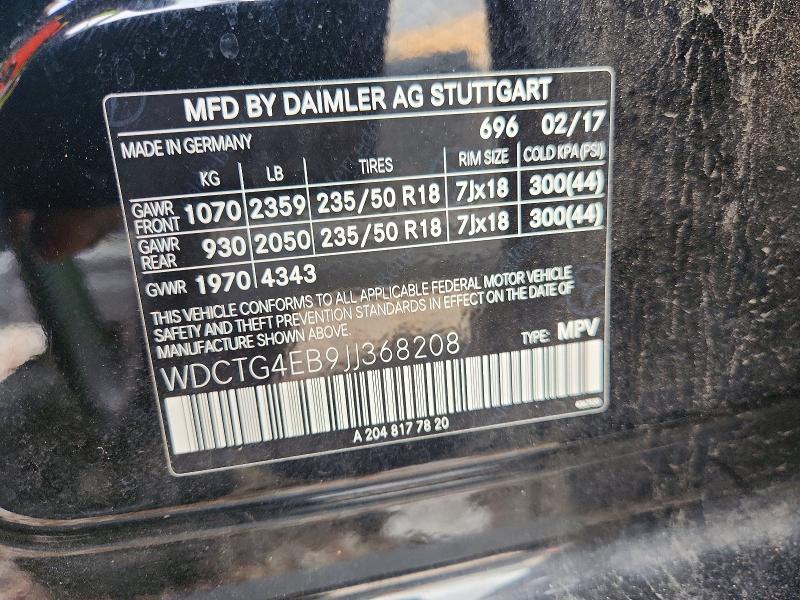 Aukcja sprzedaży 2018 Mercedes-benz Gla, vin: WDCTG4EB9JJ368208, numer aukcji: 63639886