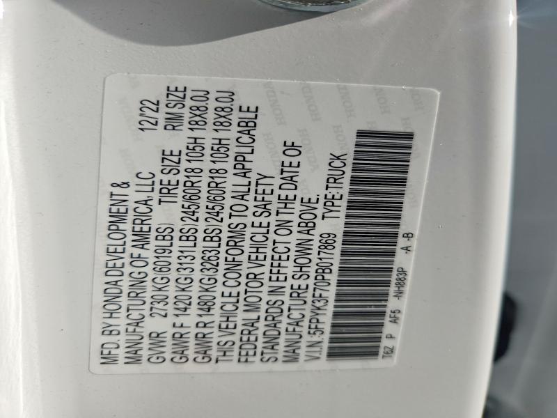 66634086 :رقم المزاد ، 5FPYK3F70PB017869 vin ، 2023 Honda Ridgeline مزاد بيع