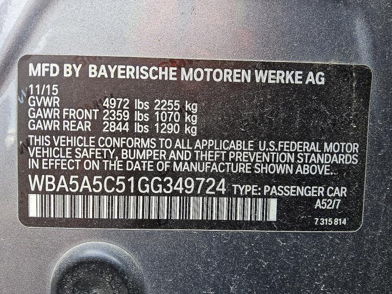 Aukcja sprzedaży 2016 Bmw 528, vin: WBA5A5C51GG349724, numer aukcji: 61377516