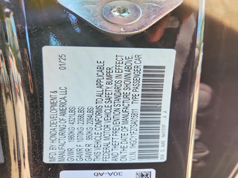 2025 Honda Accord მანქანა იყიდება აუქციონზე, vin: 1HGCY1F27SA015811, აუქციონის ნომერი: 66103096