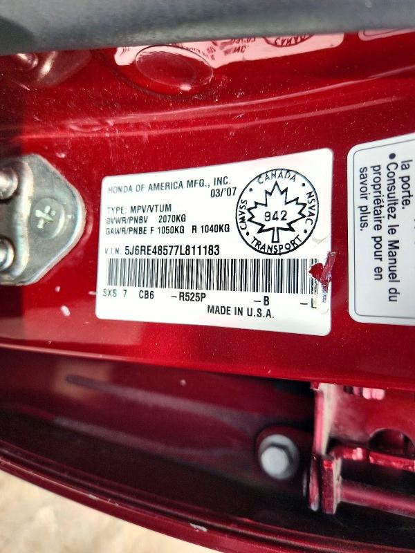 66471636 :رقم المزاد ، 5J6RE48577L811183 vin ، 2007 Honda Cr-v مزاد بيع