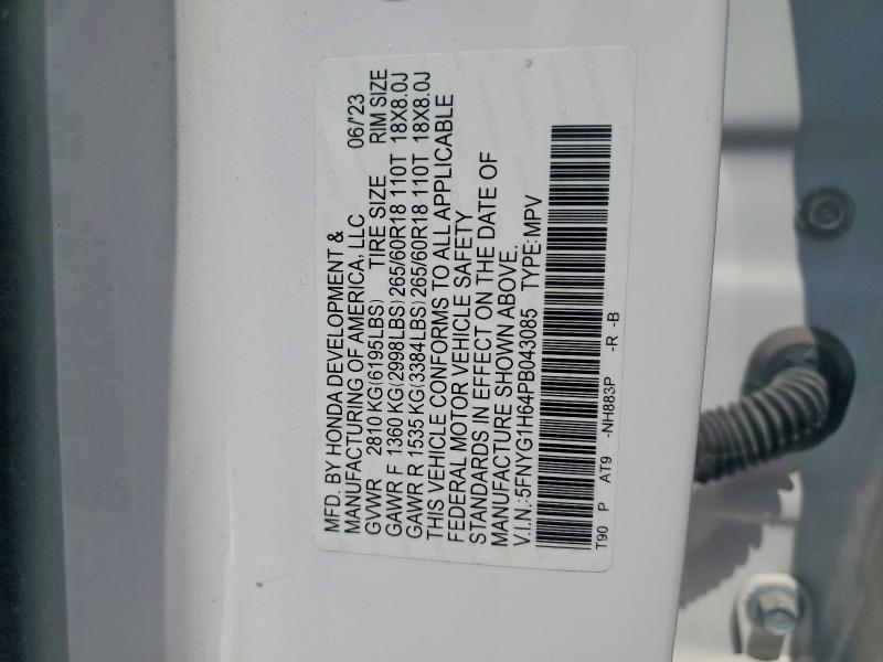 Aukcja sprzedaży 2023 Honda Pilot, vin: 5FNYG1H64PB043085, numer aukcji: 64949916