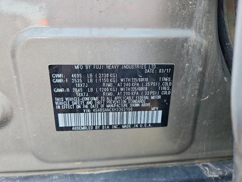 63688386 :رقم المزاد ، 4S4BSANC6H3363100 vin ، 2017 Subaru Outback مزاد بيع
