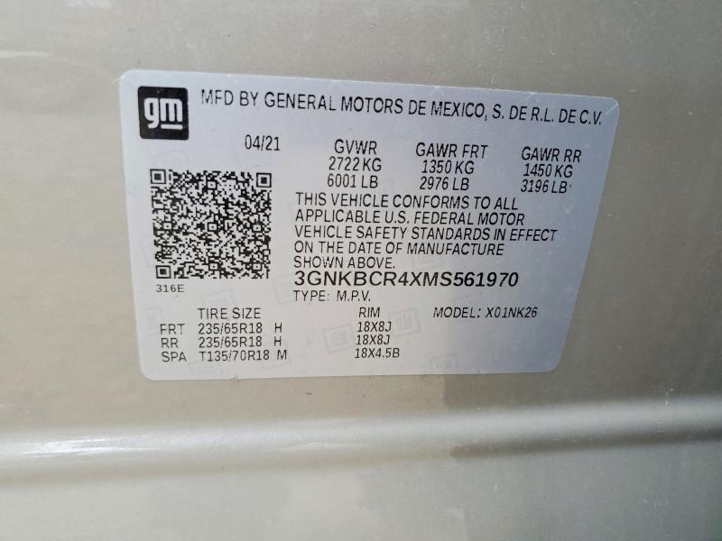 66182986 :رقم المزاد ، 3GNKBCR4XMS561970 vin ، 2021 Chevrolet Blazer مزاد بيع