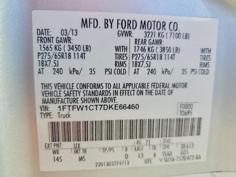 Продаж на аукціоні авто 2013 Ford F150, vin: 1FTFW1CT7DKE66460, номер лоту: 65351936