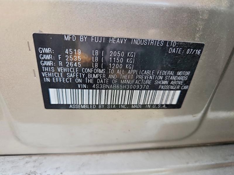 Aukcja sprzedaży 2017 Subaru Legacy, vin: 4S3BNAB65H3009370, numer aukcji: 65090126