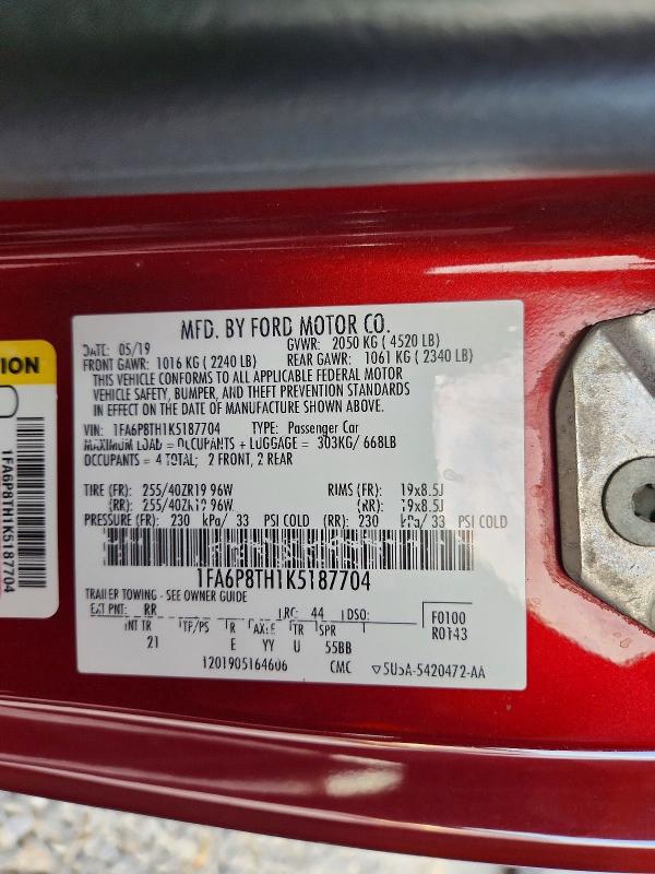 64082706 :رقم المزاد ، 1FA6P8TH1K5187704 vin ، 2019 Ford Mustang مزاد بيع