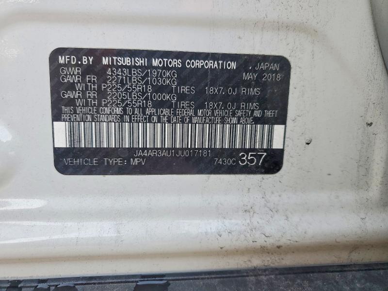 64709406 :رقم المزاد ، JA4AR3AU1JU017181 vin ، 2018 Mitsubishi Outlander Sport مزاد بيع