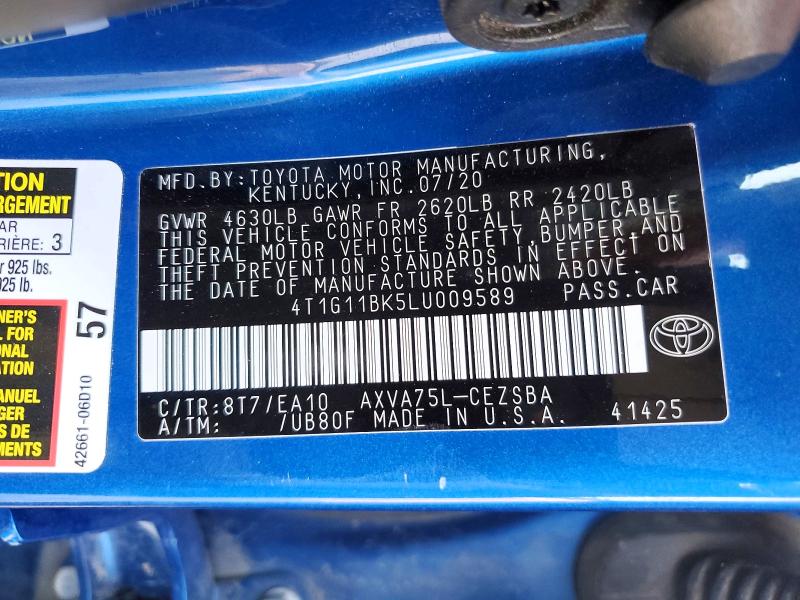 64845326 :رقم المزاد ، 4T1G11BK5LU009589 vin ، 2020 Toyota Camry مزاد بيع