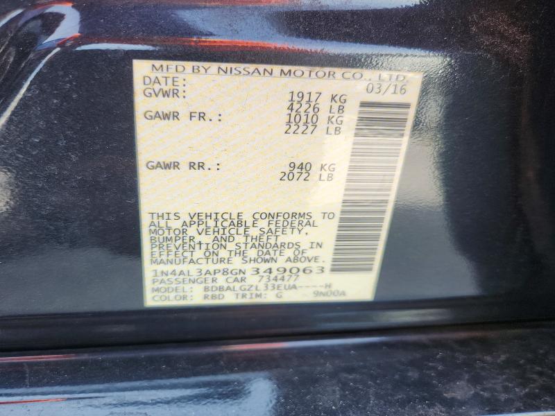 63105806 :رقم المزاد ، 1N4AL3AP8GN349063 vin ، 2016 Nissan Altima مزاد بيع