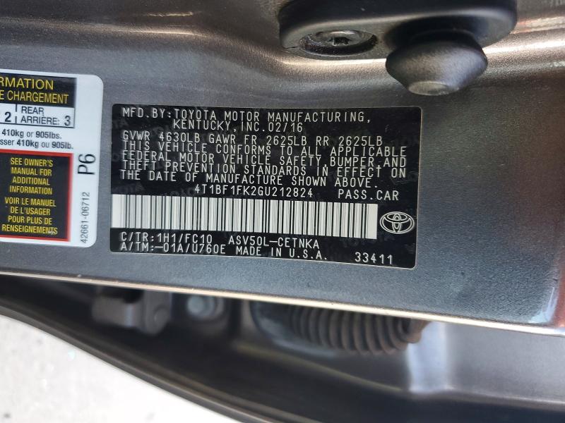 64763926 :رقم المزاد ، 4T1BF1FK2GU212824 vin ، 2016 Toyota Camry مزاد بيع