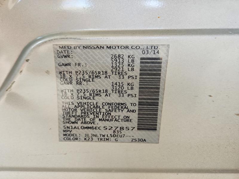 Aukcja sprzedaży 2014 Infiniti Qx60, vin: 5N1AL0MM6EC527857, numer aukcji: 65833866