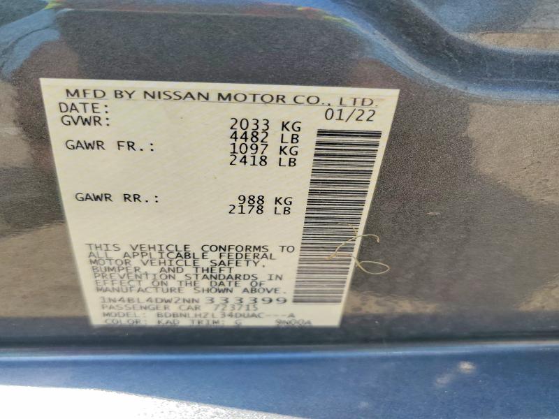 64463106 :رقم المزاد ، 1N4BL4DW2NN333399 vin ، 2022 Nissan Altima مزاد بيع