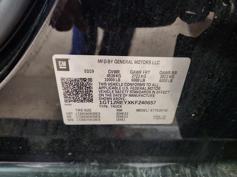 2019 Gmc Sierra მანქანა იყიდება აუქციონზე, vin: 1GT12REYXKF240657, აუქციონის ნომერი: 66747066