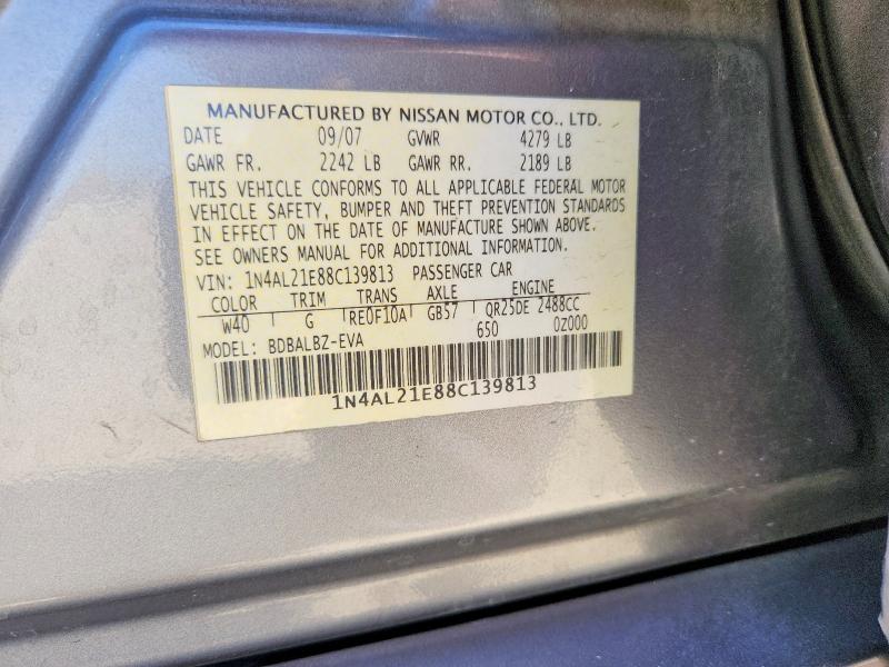 Продаж на аукціоні авто 2008 Nissan Altima, vin: 1N4AL21E88C139813, номер лоту: 63418656
