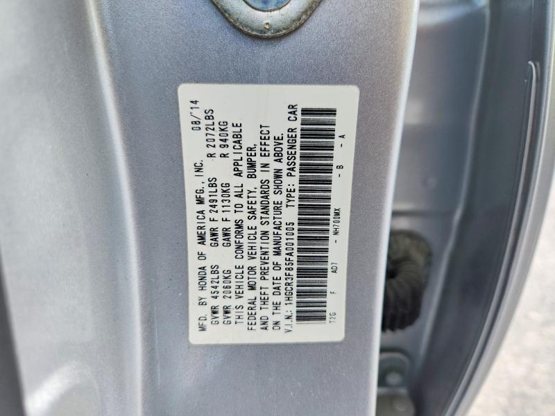 65139456 :رقم المزاد ، 1HGCR3F85FA001005 vin ، 2015 Honda Accord مزاد بيع