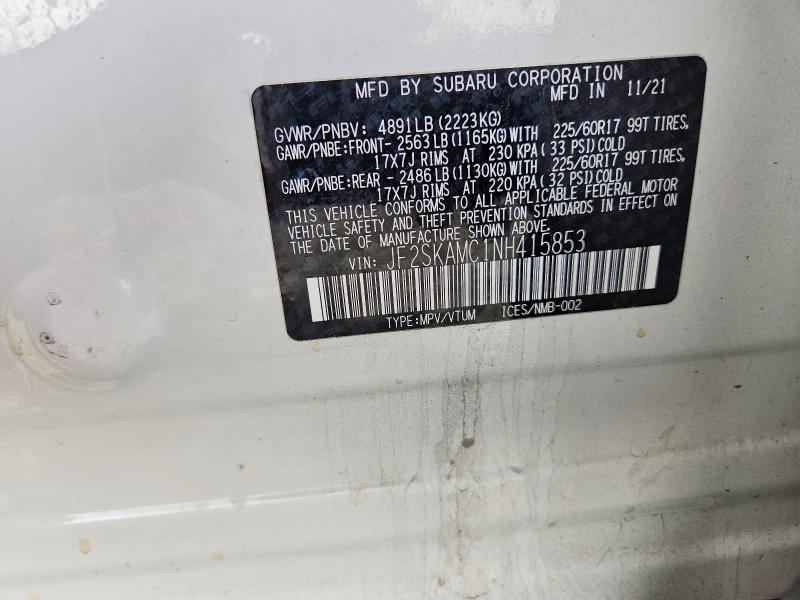 2022 Subaru Forester მანქანა იყიდება აუქციონზე, vin: JF2SKAMC1NH415853, აუქციონის ნომერი: 66165186