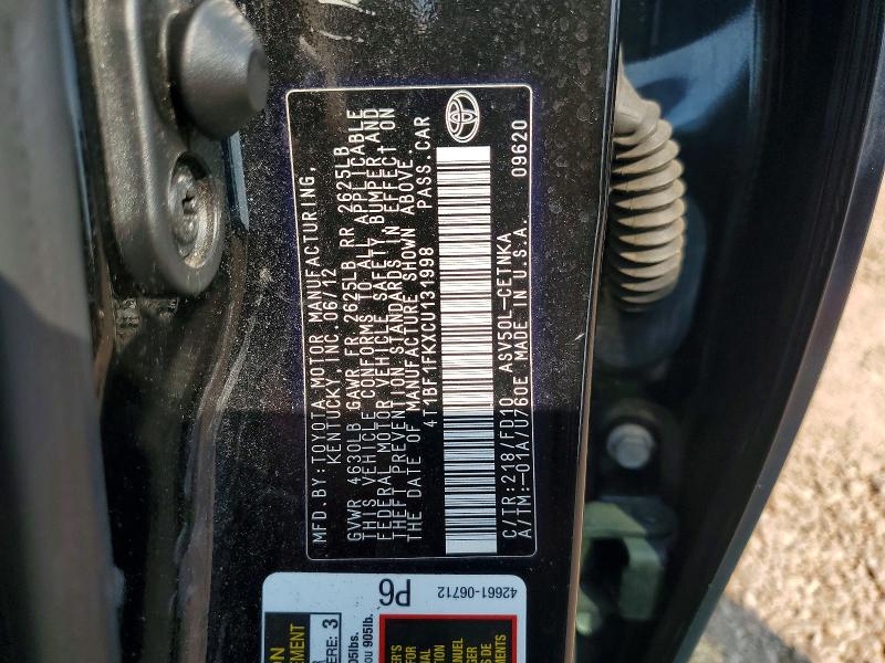 Aukcja sprzedaży 2012 Toyota Camry, vin: 4T1BF1FKXCU131998, numer aukcji: 64536686