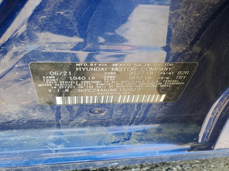 2021 Hyundai Accent მანქანა იყიდება აუქციონზე, vin: 3KPC24A60ME150527, აუქციონის ნომერი: 63848566