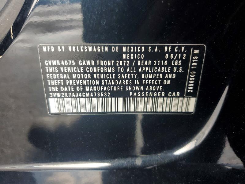 65944836 :رقم المزاد ، 3VW2K7AJ4CM473532 vin ، 2012 Volkswagen Jetta مزاد بيع
