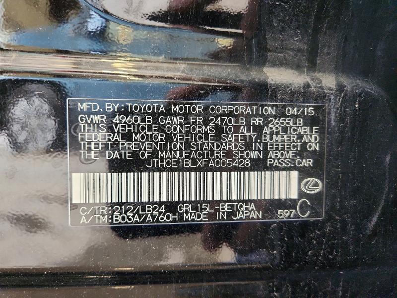 2015 Lexus Gs მანქანა იყიდება აუქციონზე, vin: JTHCE1BLXFA005428, აუქციონის ნომერი: 63563896