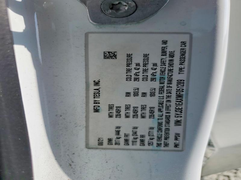 Aukcja sprzedaży 2021 Tesla Model 3, vin: 5YJ3E1EAXMF051289, numer aukcji: 65202066