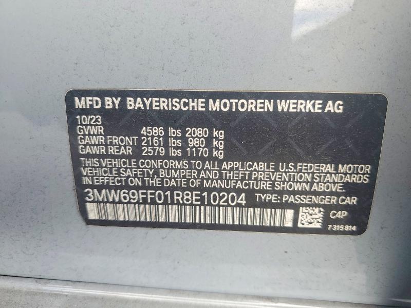 2024 Bmw 330i მანქანა იყიდება აუქციონზე, vin: 3MW69FF01R8E10204, აუქციონის ნომერი: 63733536