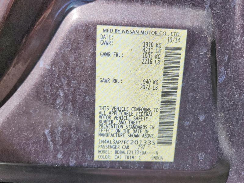 63356316 :رقم المزاد ، 1N4AL3AP7FC201335 vin ، 2015 Nissan Altima مزاد بيع