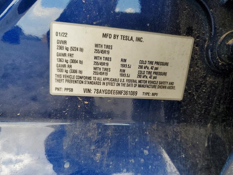 Aukcja sprzedaży 2022 Tesla Model Y, vin: 7SAYGDEE6NF361089, numer aukcji: 66213916