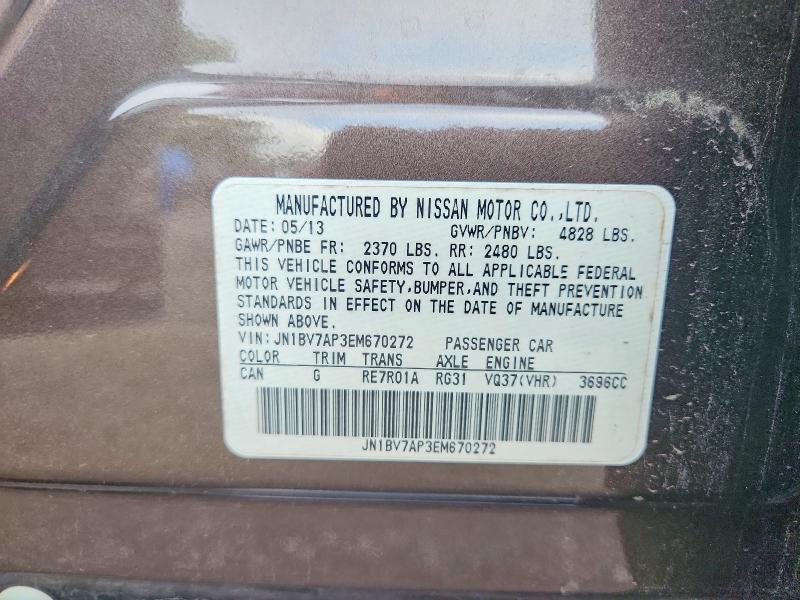 Aukcja sprzedaży 2014 Infiniti Q50, vin: JN1BV7AP3EM670272, numer aukcji: 64414796