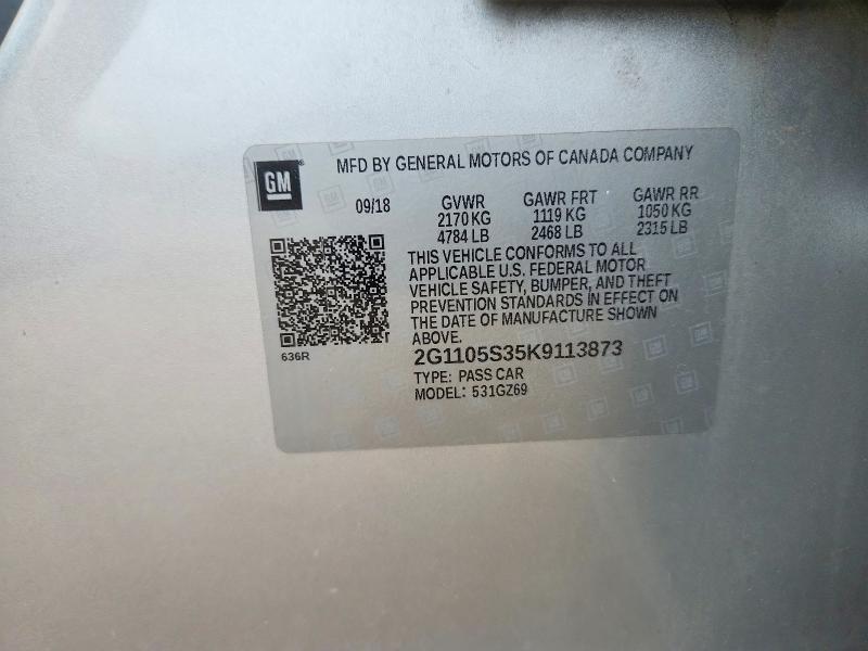 Продаж на аукціоні авто 2019 Chevrolet Impala, vin: 2G1105S35K9113873, номер лоту: 64772236