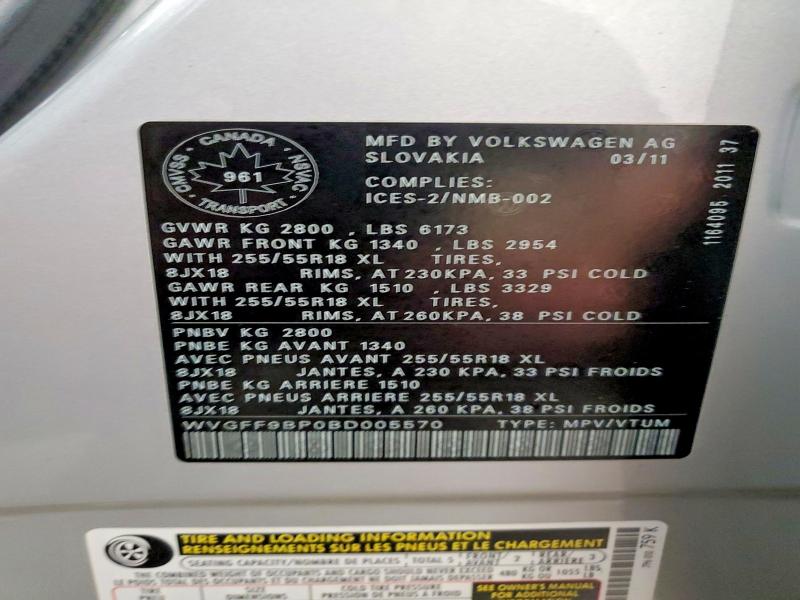 Продажа на аукционе авто 2011 Volkswagen Touareg, vin: WVGFF9BP0BD005570, номер лота: 64233736