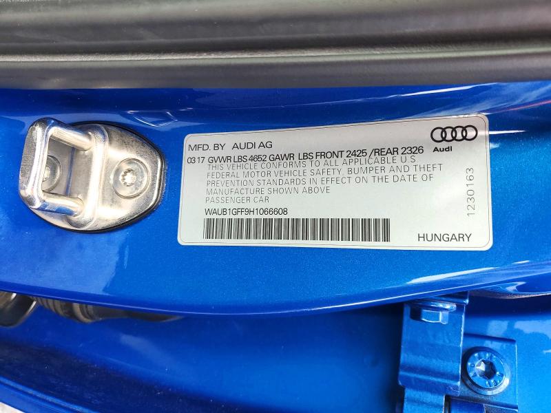 Продаж на аукціоні авто 2017 Audi S3, vin: WAUB1GFF9H1066608, номер лоту: 64160976