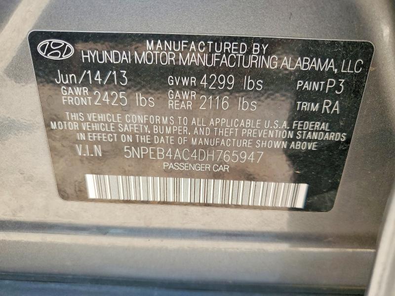 2013 Hyundai Sonata მანქანა იყიდება აუქციონზე, vin: 5NPEB4AC4DH765947, აუქციონის ნომერი: 64723566