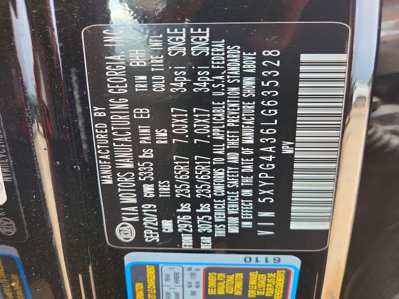 Auction sale of the 2020 Kia Sorento, vin: 5XYPG4A36LG635328, lot number: 66725116