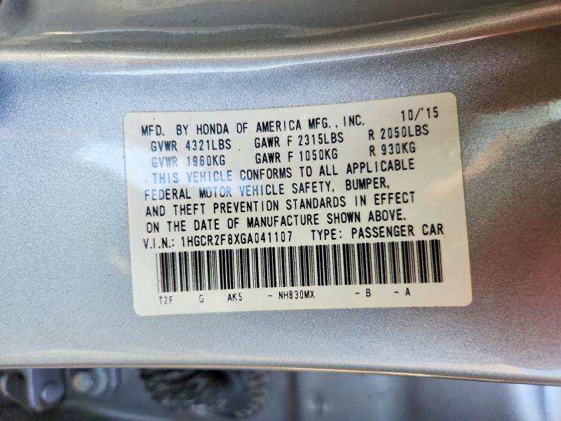 Продаж на аукціоні авто 2016 Honda Accord, vin: 1HGCR2F8XGA041107, номер лоту: 64195996