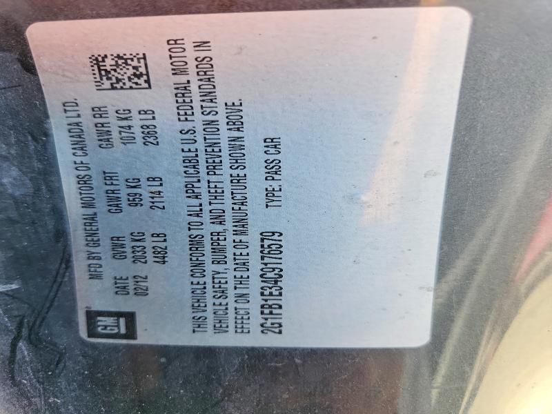 63687906 :رقم المزاد ، 2G1FB1E34C9176579 vin ، 2012 Chevrolet Camaro مزاد بيع