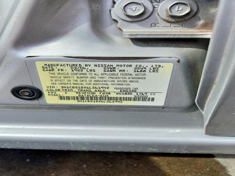 Auction sale of the 2006 Nissan Sentra, vin: 3N1CB51DX6L561942, lot number: 65270386