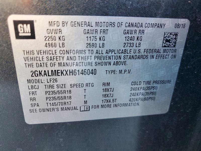63342046 :رقم المزاد ، 2GKALMEKXH6146040 vin ، 2017 Gmc Terrain مزاد بيع