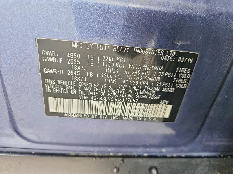 66979146 :رقم المزاد ، 4S4BSENC6G3317692 vin ، 2016 Subaru Outback مزاد بيع