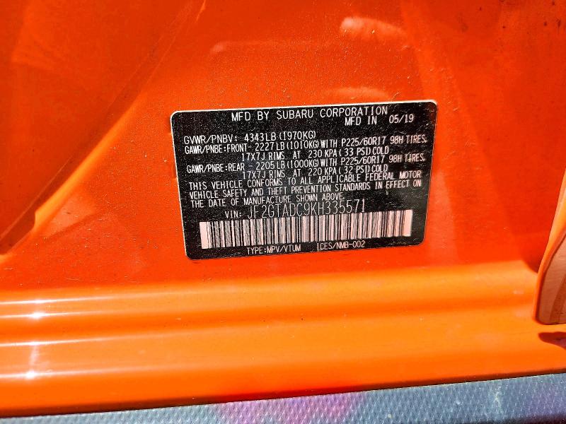 65820816 :رقم المزاد ، JF2GTADC9KH335571 vin ، 2019 Subaru Crosstrek مزاد بيع